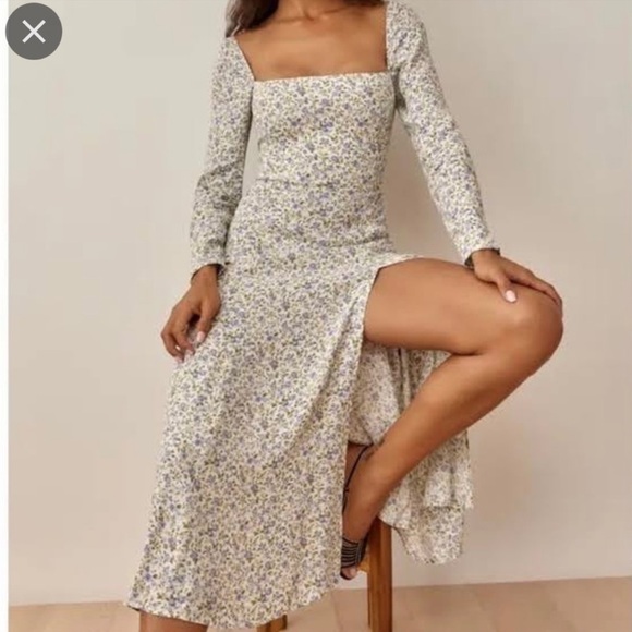 Reformation Dresses & Skirts - Reformation Sigmund Floral Long Sleeve Dress - Cream,Blue and Green Floral Sz 8